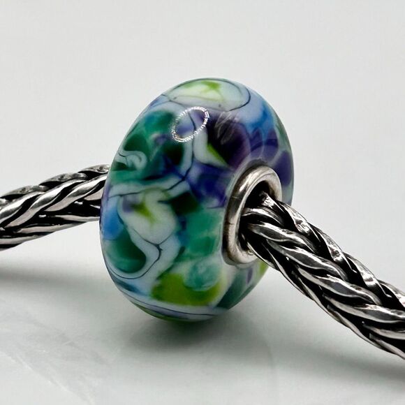 Summersday Artisan Trollbeads Style Trollstone Blue Plum Green White Mosaic - Picture 2 of 12